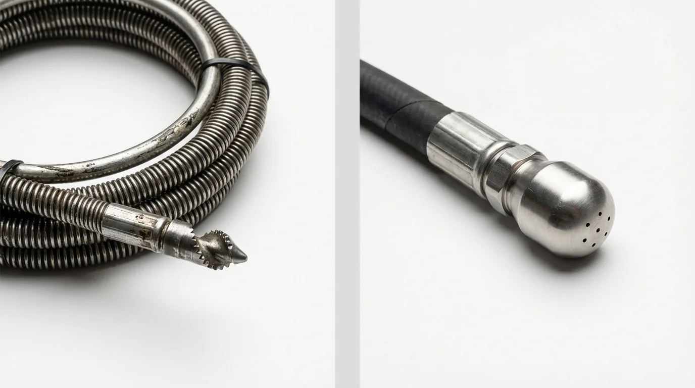 Drain snake cable and hydro jetting nozzle used for drain cleaning in Battle Ground, WA