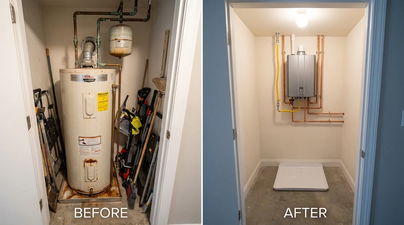 Tank water heater versus wall-mounted tankless unit comparison for Battle Ground, WA homeowners